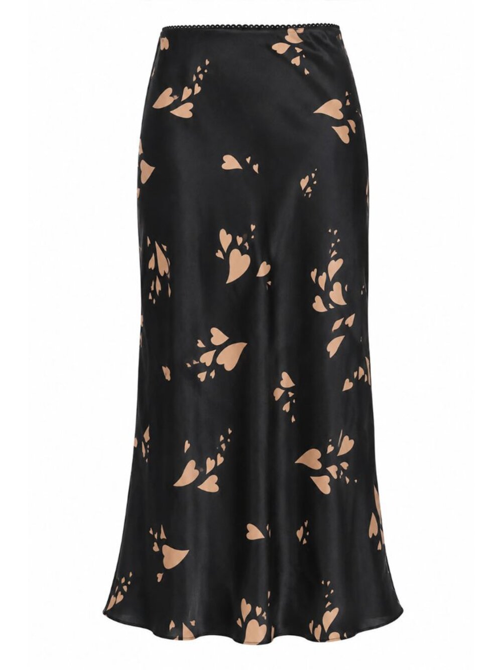 Reformation Layla Silk Midi Skirt Black Tan Heart Petal 0